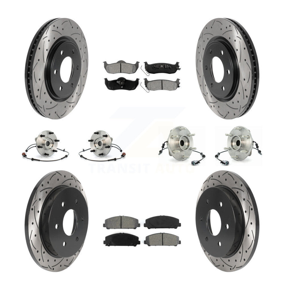 Front Rear Hub Bearings Assembly Coated Disc Brake Rotors And Semi-Metallic Pads Kit (10Pc) For 2007 INFINITI QX56 From 04 07 KBB-115882