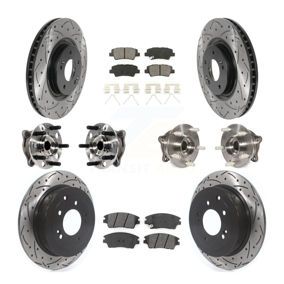 Front Rear Hub Bearings Assembly Coated Disc Brake Rotors And Semi-Metallic Pads Kit (10Pc) For 2017-2021 Kia Sportage AWD with Turbocharged With Manual Parking KBB-115889
