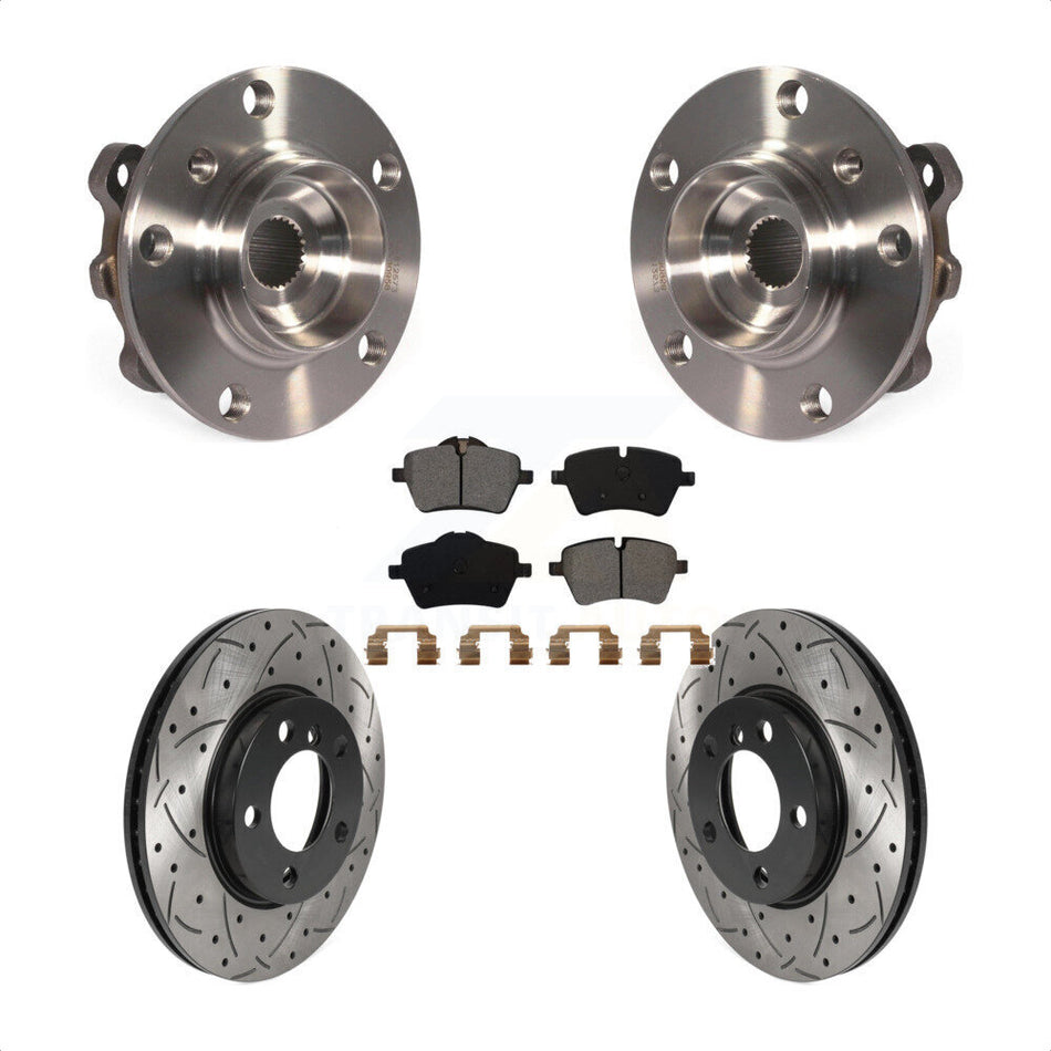 Front Hub Bearing Assembly With Coated Drilled Slotted Disc Brake Rotors And Semi-Metallic Pads Kit For Mini Cooper Countryman Paceman KBB-115892