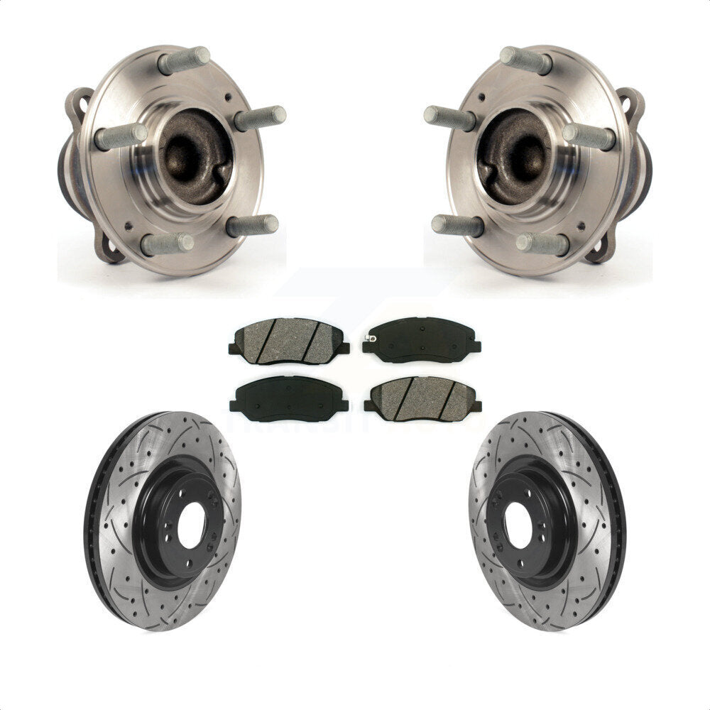Front Hub Bearing Assembly Drilled Slot Brake Rotor Pad Kit For 2012 Hyundai Genesis 3.8L KBB-115897