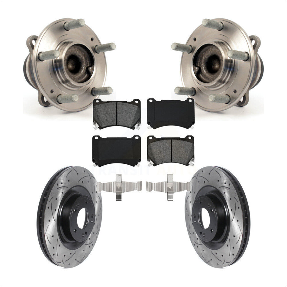 Front Hub Bearing Assembly With Coated Drilled Slotted Disc Brake Rotors And Semi-Metallic Pads Kit For Hyundai Genesis Equus KBB-115899