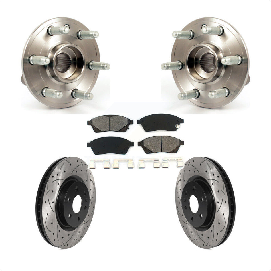 Front Hub Bearing Assembly With Coated Drilled Slotted Disc Brake Rotors And Semi-Metallic Pads Kit For Cadillac SRX Saab 9-4X KBB-115901