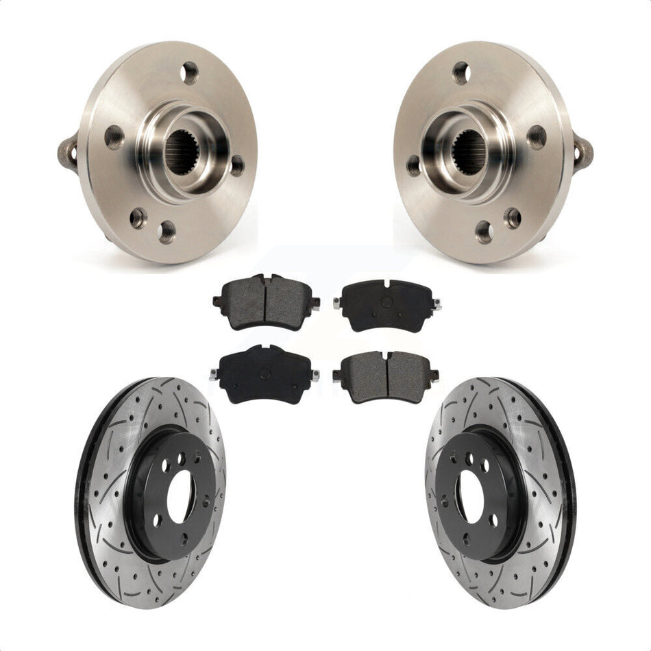 Front Hub Bearing Assembly With Coated Drilled Slotted Disc Brake Rotors And Pads Kit For 2015 Mini Cooper Convertible Coupe 294mm Diameter Rotor 5 Lug Wheels KBB-115904