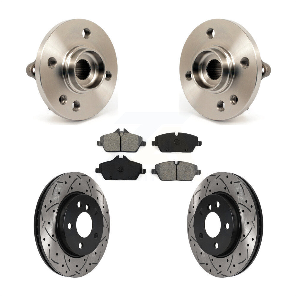 Front Hub Bearing Assembly Drill Slot Brake Rotor Pads Kit For 2014-2015 Mini Cooper 1.6L KBB-115905