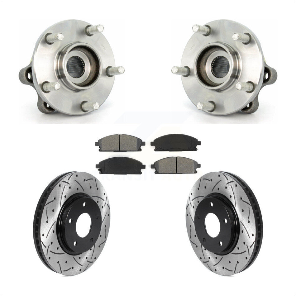 Front Hub Bearing Assembly With Coated Drilled Slotted Disc Brake Rotors And Semi-Metallic Pads Kit For 2004-2009 Nissan Quest KBB-115906