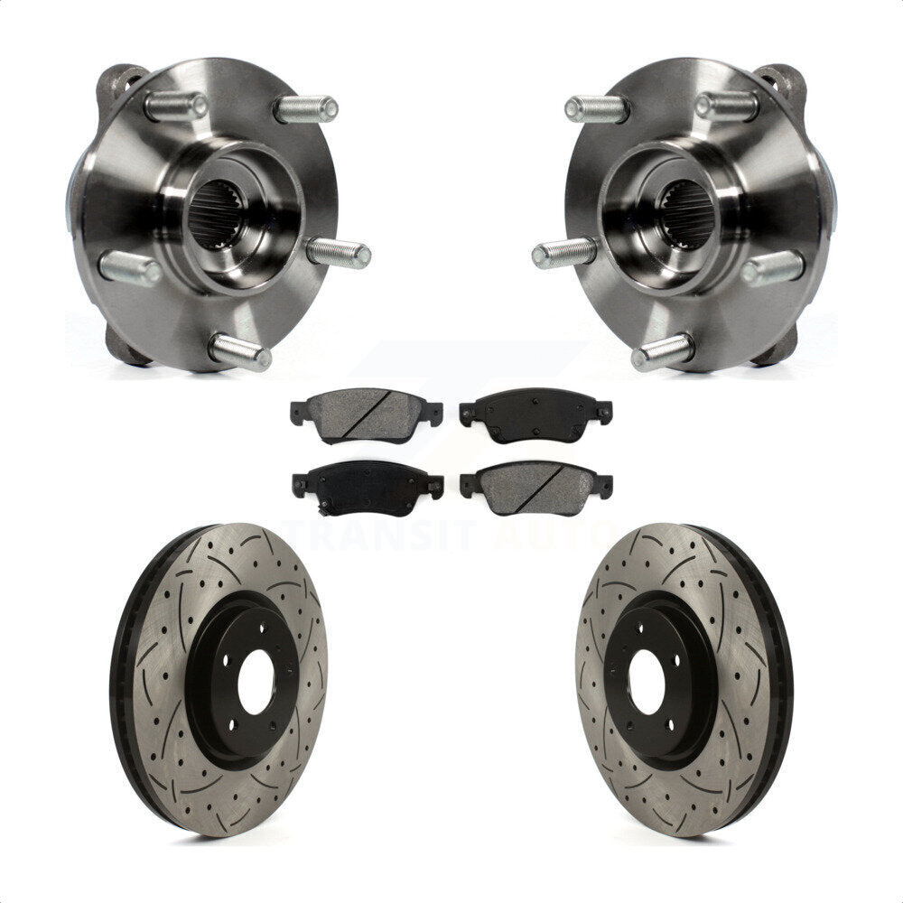 Front Hub Bearing Assembly Coated Drilled Slot Brake Rotor & Pad Kit For INFINITI G35 Q60 KBB-115912