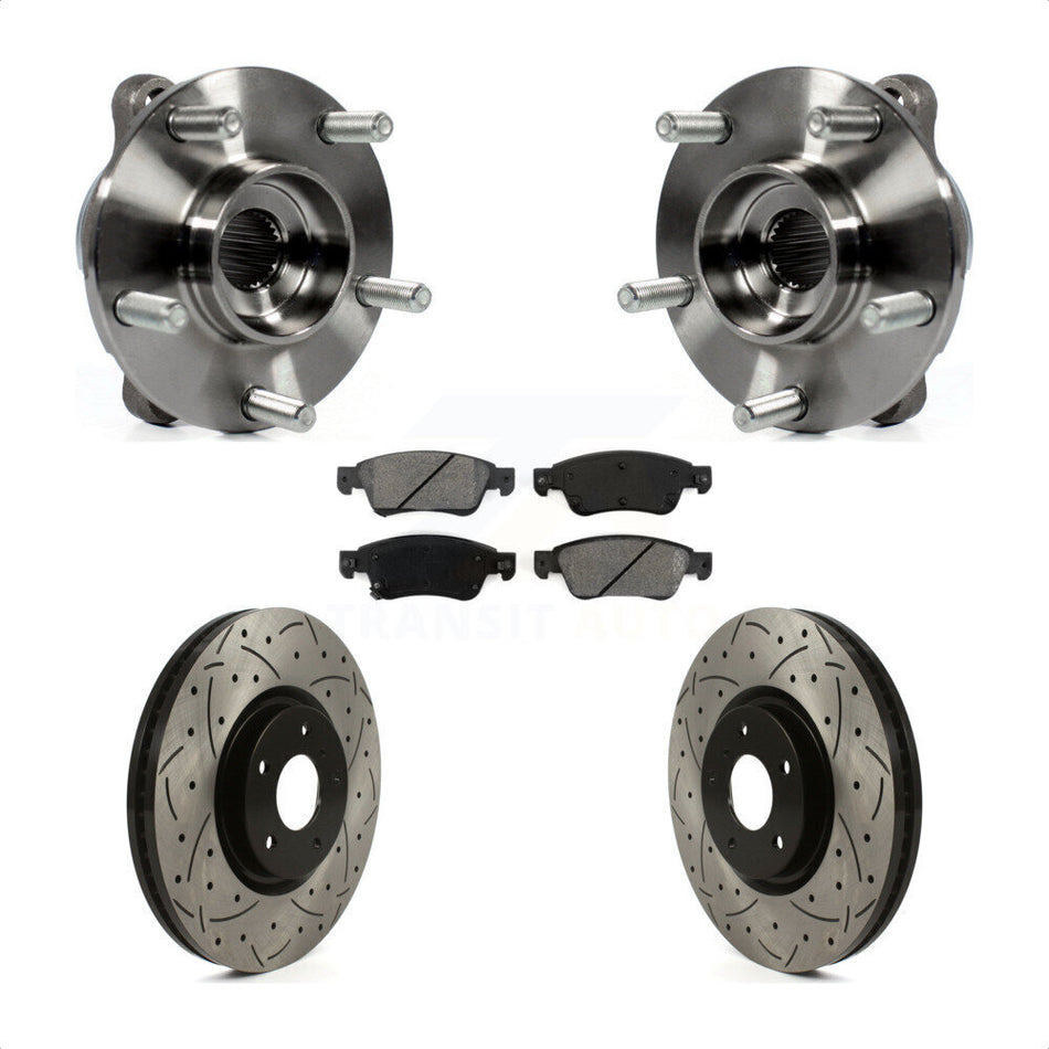 Front Hub Bearing Assembly Coated Drilled Slot Brake Rotor & Pad Kit For INFINITI G35 Q60 KBB-115912