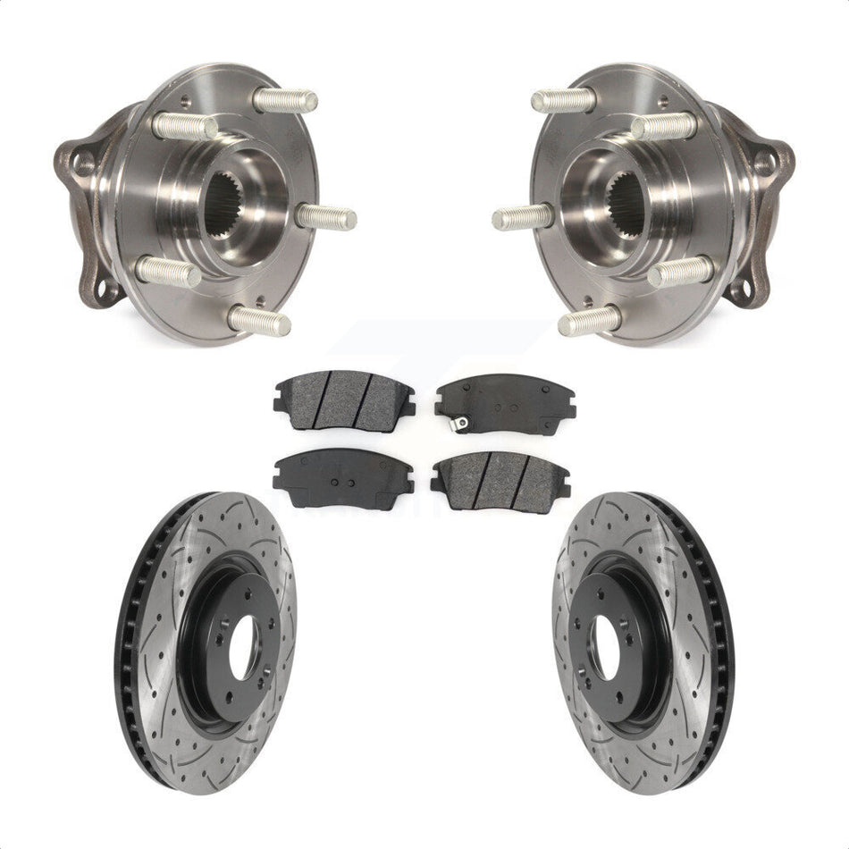 Front Hub Bearing Assembly With Coated Drilled Slotted Disc Brake Rotors And Semi-Metallic Pads Kit For 2017-2021 Kia Sportage Turbocharged KBB-115915
