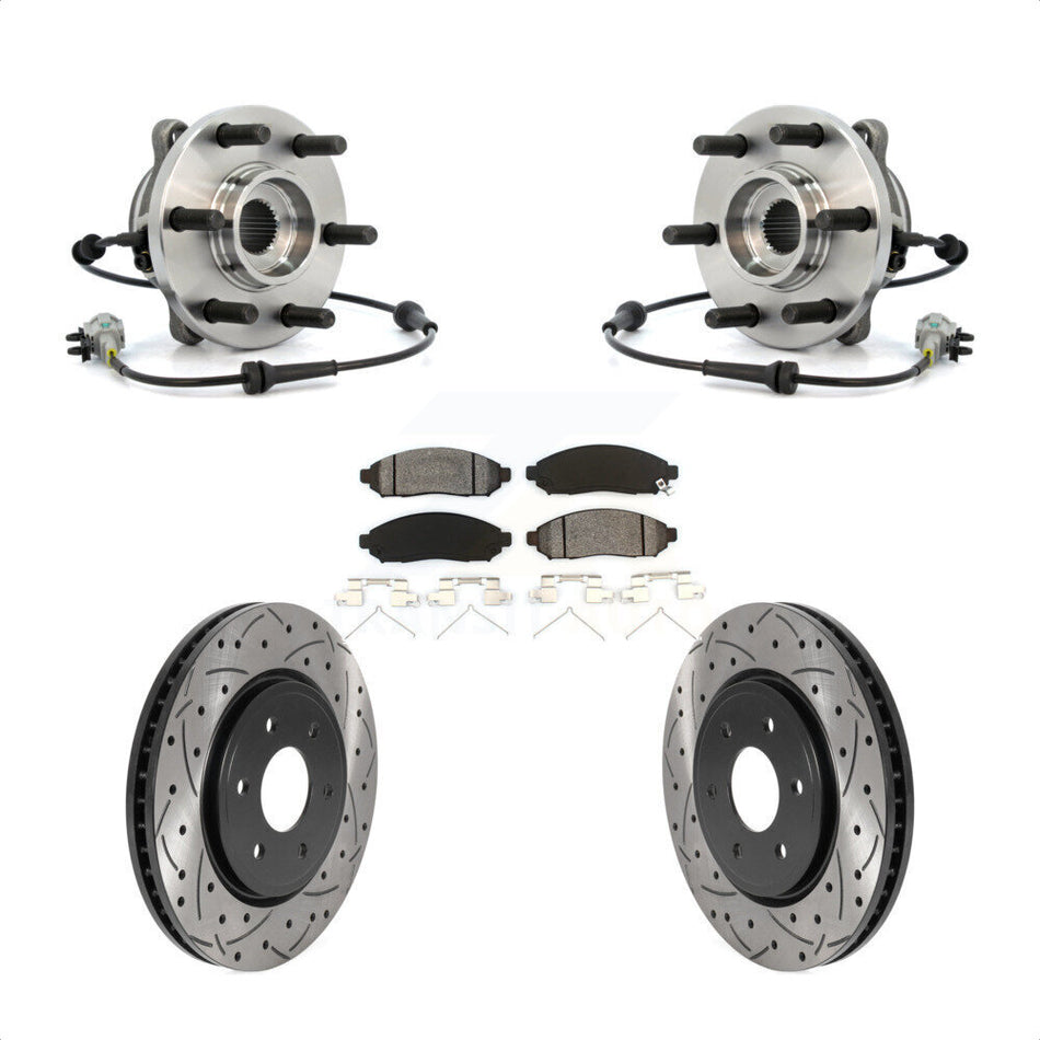 Front Hub Bearing Drilled Slot Brake Rotor Pads Kit For Nissan Frontier Pathfinder Xterra KBB-115919