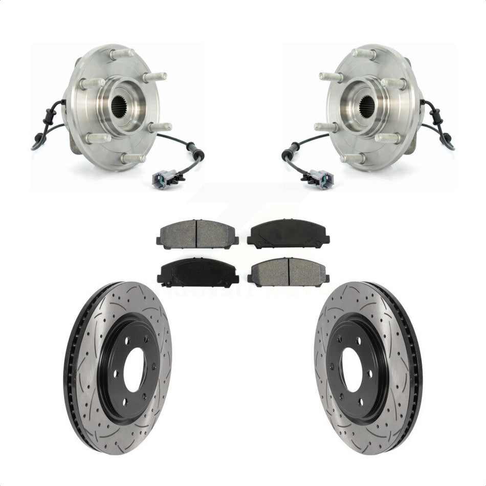 Front Hub Bearing Assembly With Coated Drilled Slotted Disc Brake Rotors And Semi-Metallic Pads Kit For 2007 INFINITI QX56 From 04 07 KBB-115920