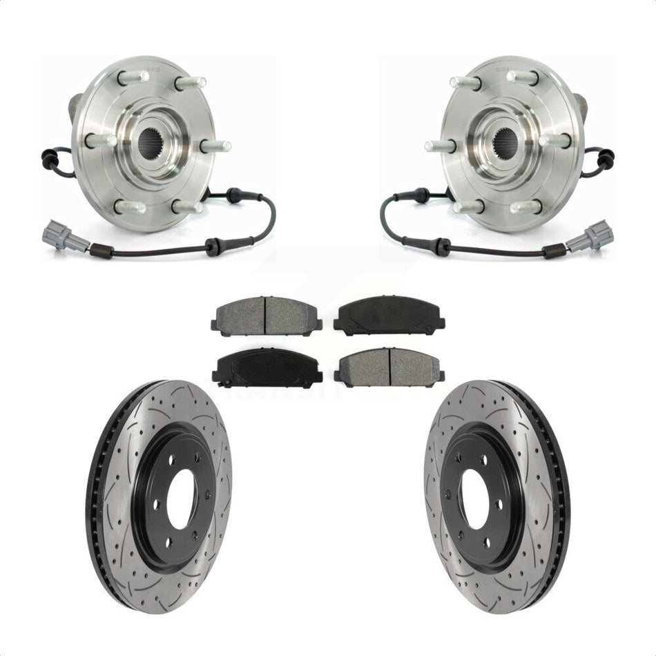 Front Hub Bearing Assembly With Coated Drilled Slotted Disc Brake Rotors And Semi-Metallic Pads Kit For Nissan Titan Armada Infiniti QX56 INFINITI TITAN KBB-115921