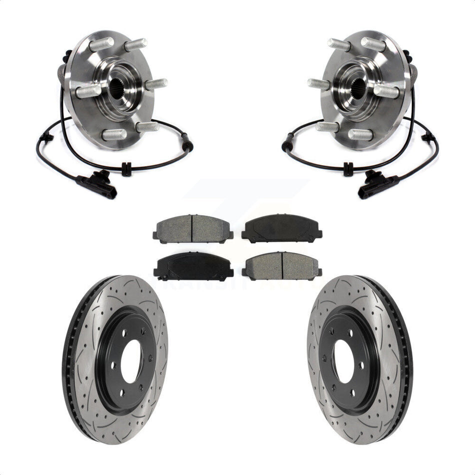 Front Hub Bearing Assembly With Coated Drilled Slotted Disc Brake Rotors And Semi-Metallic Pads Kit For INFINITI Nissan Armada QX80 QX56 KBB-115922