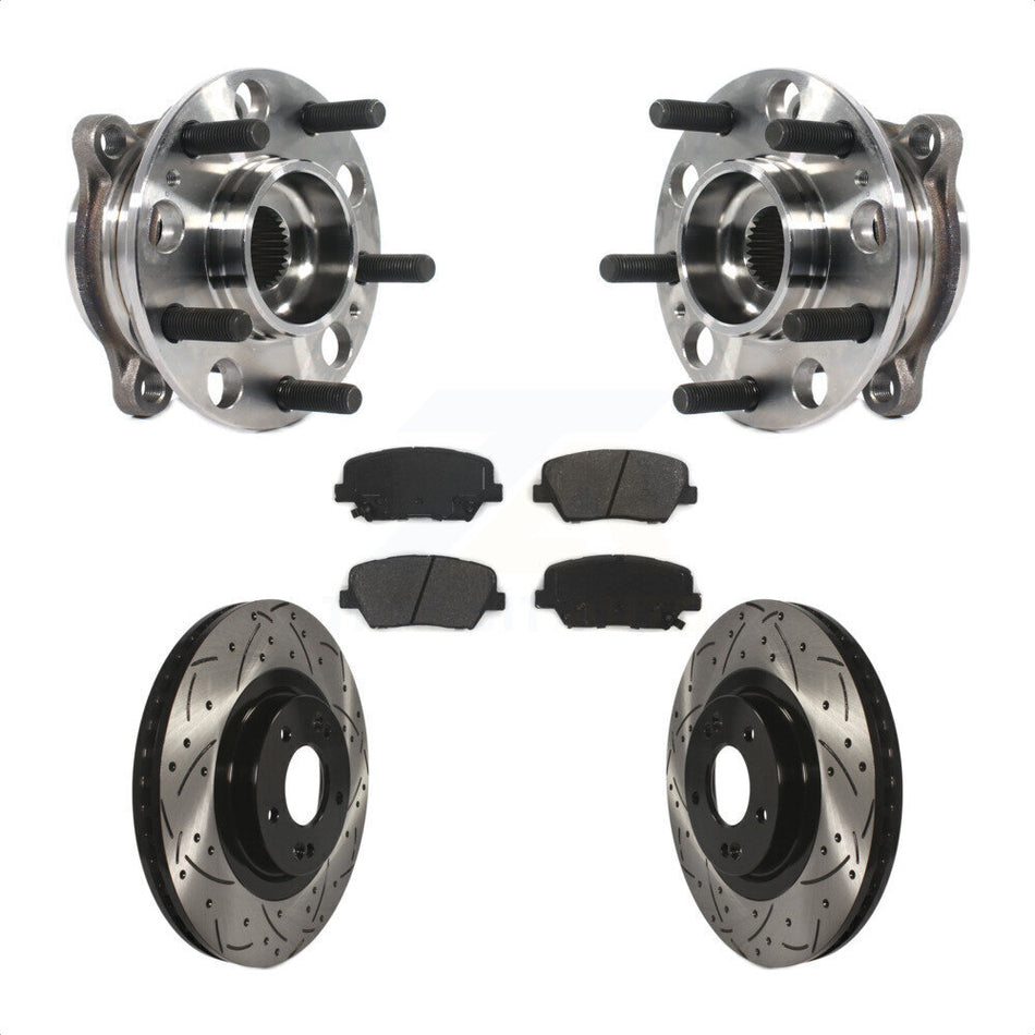 Front Hub Bearing Assembly With Coated Drilled Slotted Disc Brake Rotors And Semi-Metallic Pads Kit For Kia Sorento Hyundai Santa Fe Sport KBB-115927