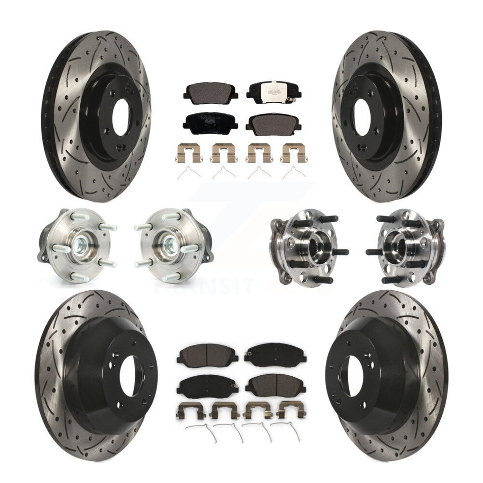 Front Rear Hub Bearings Assembly Coated Disc Brake Rotors And Ceramic Pads Kit (10Pc) For Hyundai Santa Fe XL FWD KBB-115939