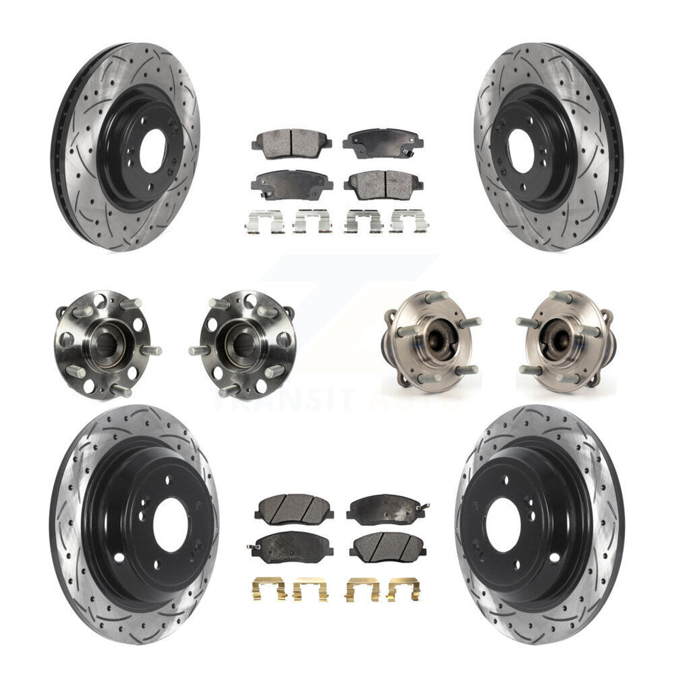 Front Rear Hub Bearings Assembly Coated Disc Brake Rotors And Ceramic Pads Kit (10Pc) For 2012 Hyundai Genesis 3.8L KBB-115956