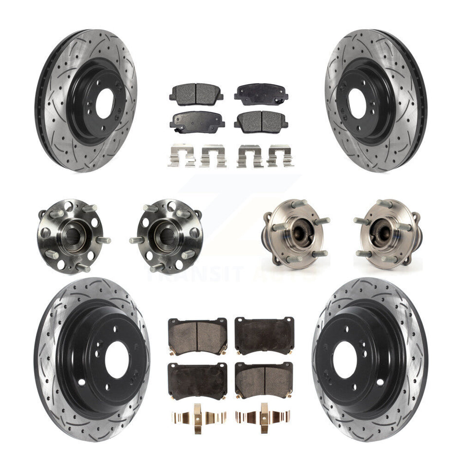 Front Rear Hub Bearings Assembly Coated Disc Brake Rotors And Ceramic Pads Kit (10Pc) For Hyundai Genesis 4.6L KBB-115957