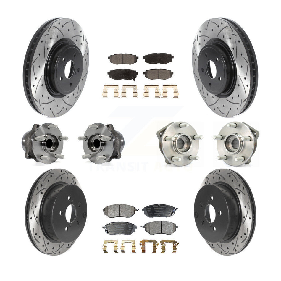 Front Rear Hub Bearings Assembly Coated Disc Brake Rotors And Ceramic Pads Kit (10Pc) For 2014 Subaru Forester 2.0L To 01 14 KBB-115965