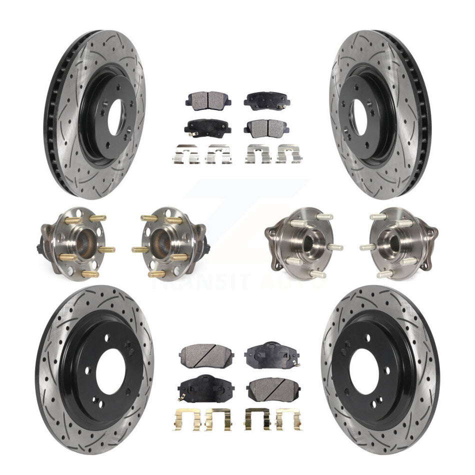 Front Rear Hub Bearings Assembly Coated Disc Brake Rotors And Ceramic Pads Kit (10Pc) For 2015 Hyundai Sonata GAS engine With Power Operated Parking KBB-115969