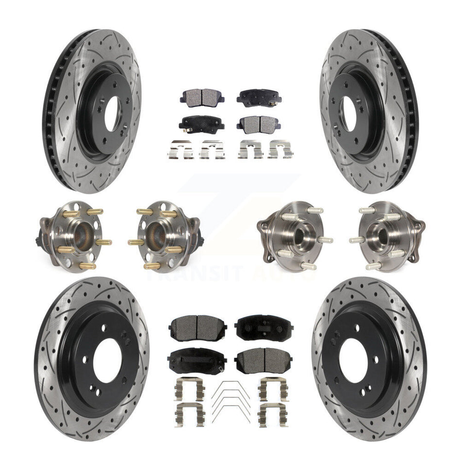 Front Rear Hub Bearing Coat Brake Rotor Pad Kit (10Pc) For 2016 Hyundai Sonata GAS engine KBB-115972