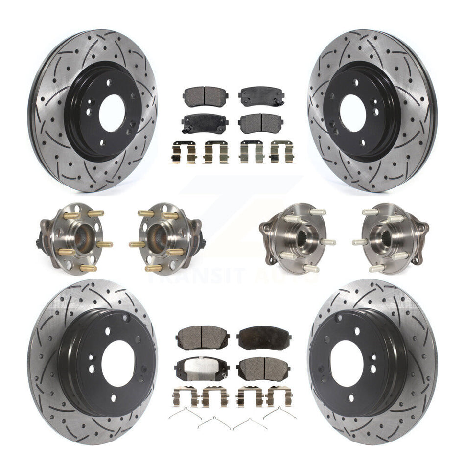 Front Rear Hub Bearings Assembly Coated Disc Brake Rotors And Ceramic Pads Kit (10Pc) For 2015-2016 Hyundai Sonata GAS engine With Manual Parking KBB-115975