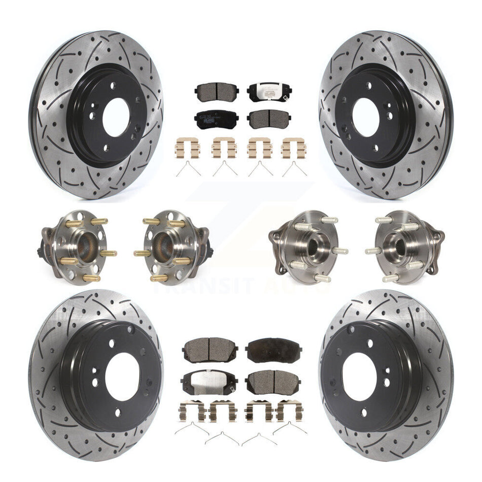 Front Rear Hub Bearings Assembly Coated Disc Brake Rotors And Ceramic Pads Kit (10Pc) For Kia Optima With Manual Parking KBB-115976