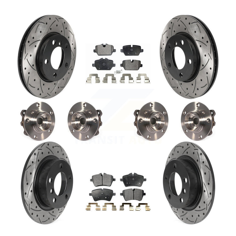 Front Rear Hub Bearings Assembly Coated Disc Brake Rotors And Ceramic Pads Kit (10Pc) For 2011 Mini Cooper Countryman AWD With 294mm Diameter Rotor KBB-115984