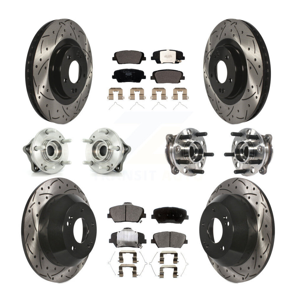 Front Rear Hub Bearings Assembly Coated Disc Brake Rotors And Ceramic Pads Kit (10Pc) For 2017-2018 Hyundai Santa Fe Sport AWD KBB-115989