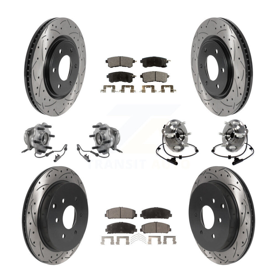 Front Rear Hub Bearings Assembly Coated Disc Brake Rotors And Ceramic Pads Kit (10Pc) For INFINITI Nissan Armada QX80 QX56 KBB-116002