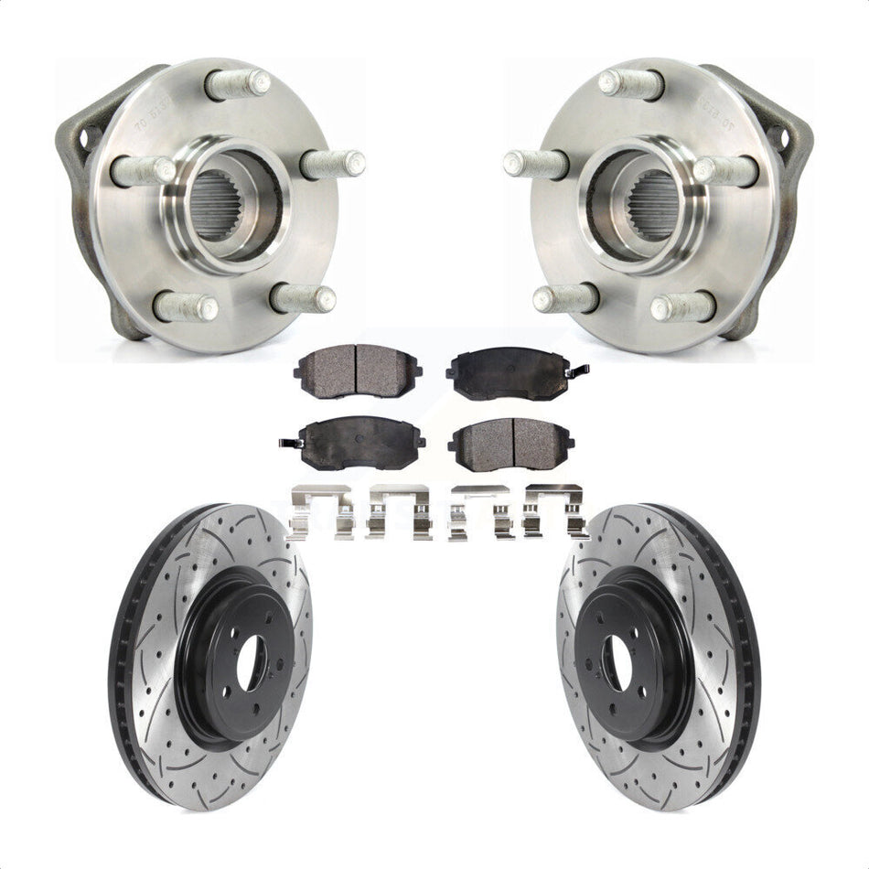 Front Hub Bearing Assembly With Coated Drilled Slotted Disc Brake Rotors And Ceramic Pads Kit For Subaru Legacy KBB-116010