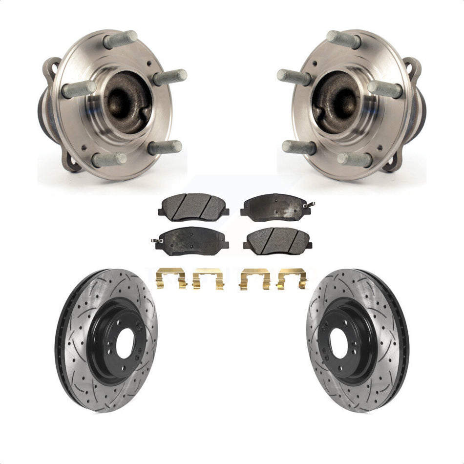 Front Hub Bearing Assembly With Coated Drilled Slotted Disc Brake Rotors And Ceramic Pads Kit For 2012 Hyundai Genesis 3.8L KBB-116012