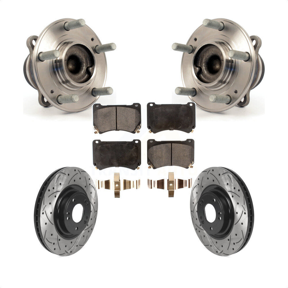 Front Hub Bearing Assembly With Coated Drilled Slotted Disc Brake Rotors And Ceramic Pads Kit For Hyundai Genesis KBB-116013