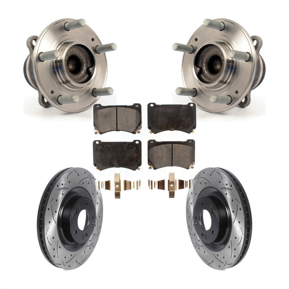 Front Hub Bearing Assembly With Coated Drilled Slotted Disc Brake Rotors And Ceramic Pads Kit For Hyundai Genesis Equus KBB-116014