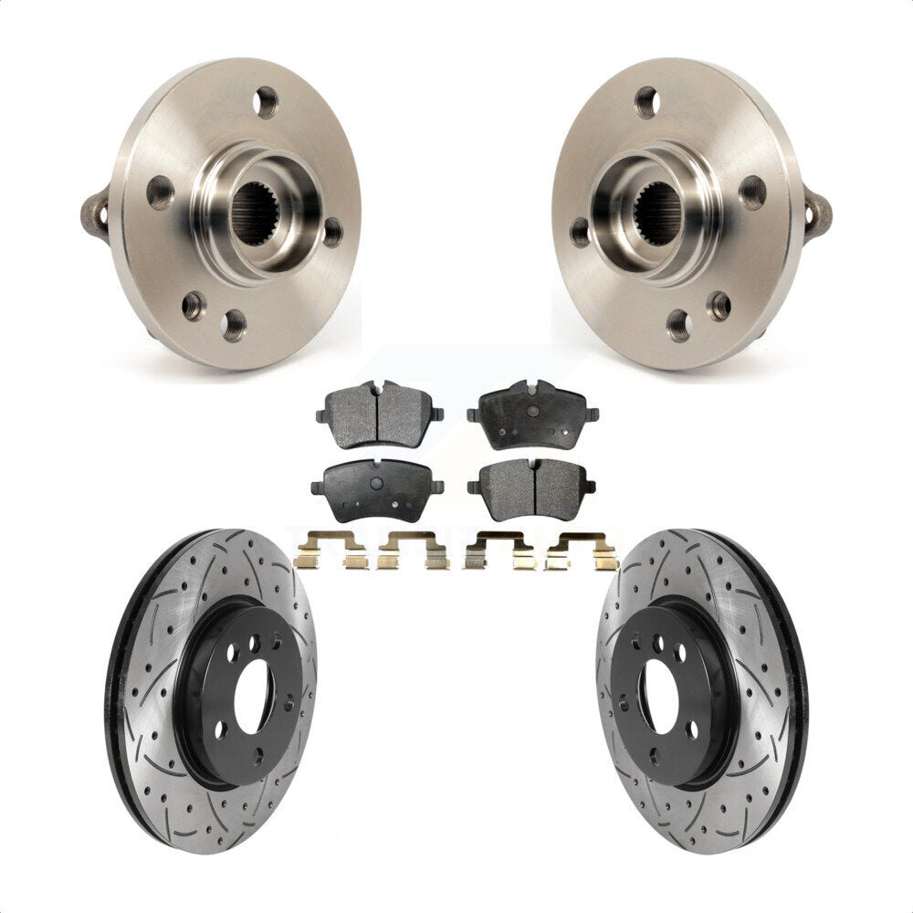 Front Hub Bearing Assembly Drill Slot Brake Rotor Pads Kit For 2014-2015 Mini Cooper 1.6L KBB-116019