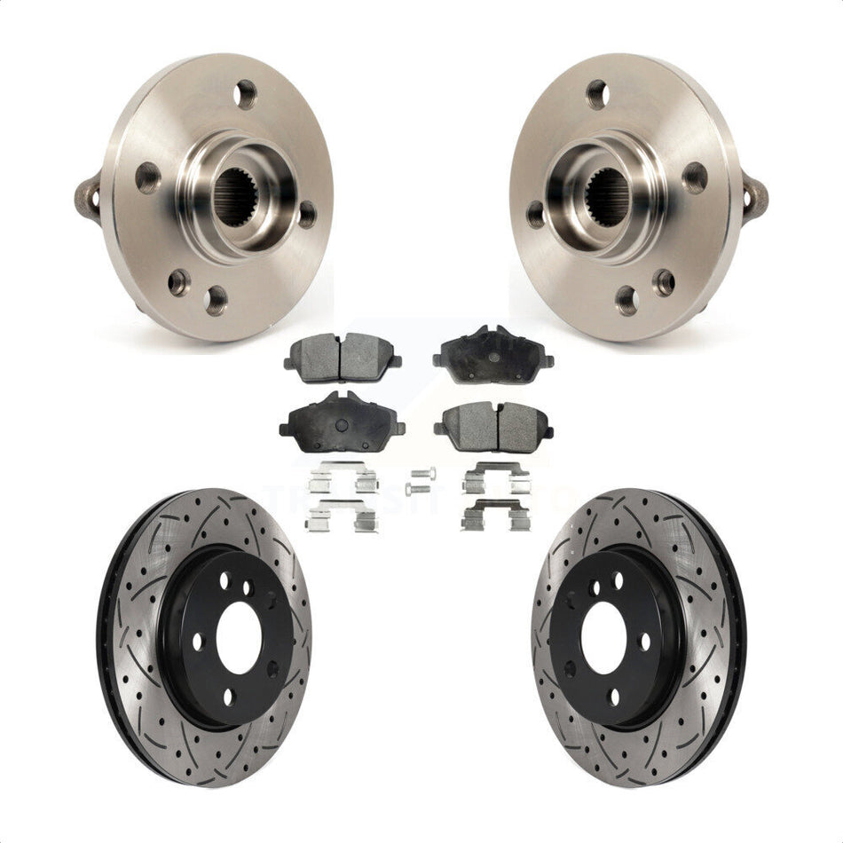 Front Hub Bearing Assembly Coated Drilled Slotted Disc Brake Rotor And Ceramic Pad Kit For 2014-2015 Mini Cooper Convertible Coupe With 280mm Diameter 5 Lug Wheels KBB-116021