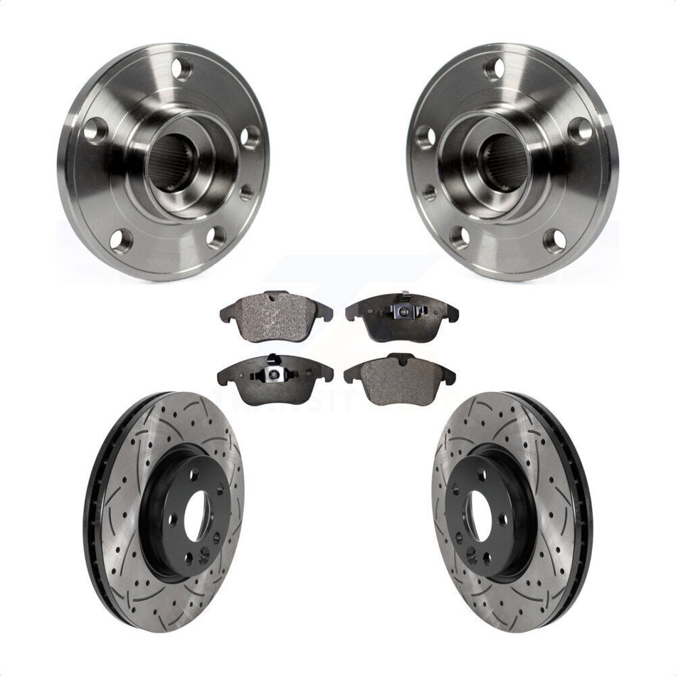 Front Hub Bearing Assembly With Coated Drilled Slotted Disc Brake Rotors And Ceramic Pads Kit For Volvo S60 XC70 S80 V60 V70 300mm Diameter Rotor KBB-116025