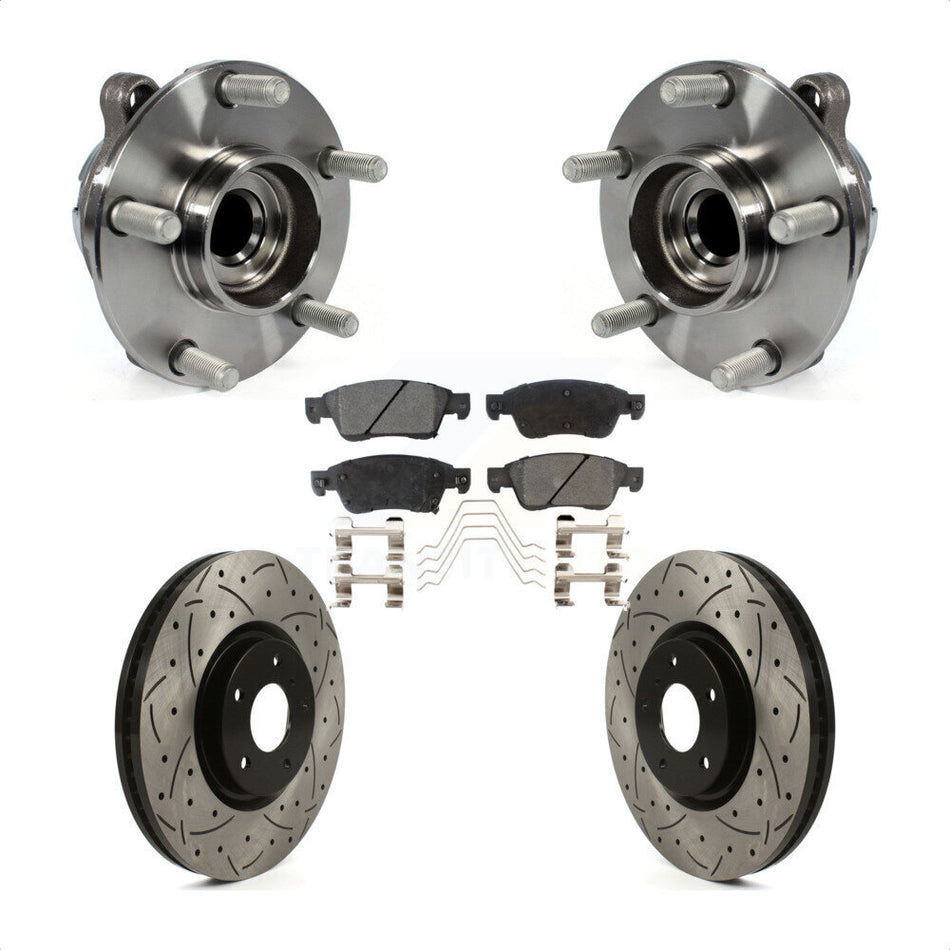 Front Hub Bearing Assembly With Coated Drilled Slotted Disc Brake Rotors And Ceramic Pads Kit For INFINITI G37 G35 Q60 KBB-116027