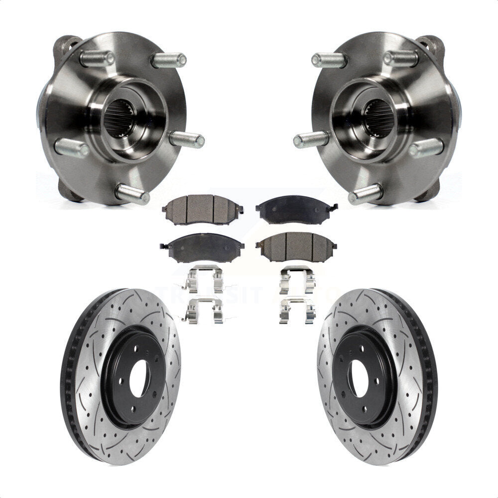 Front Hub Bearing Assembly Drilled Slot Brake Rotor & Pad Kit For INFINITI FX35 FX37 FX45 KBB-116028