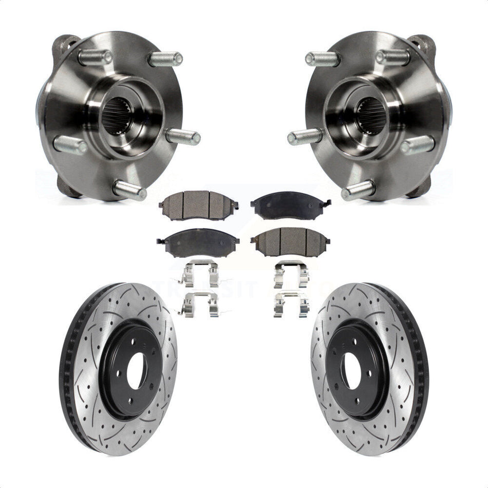 Front Hub Bearing Assembly Drilled Slot Brake Rotor & Pad Kit For INFINITI FX35 FX37 FX45 KBB-116028