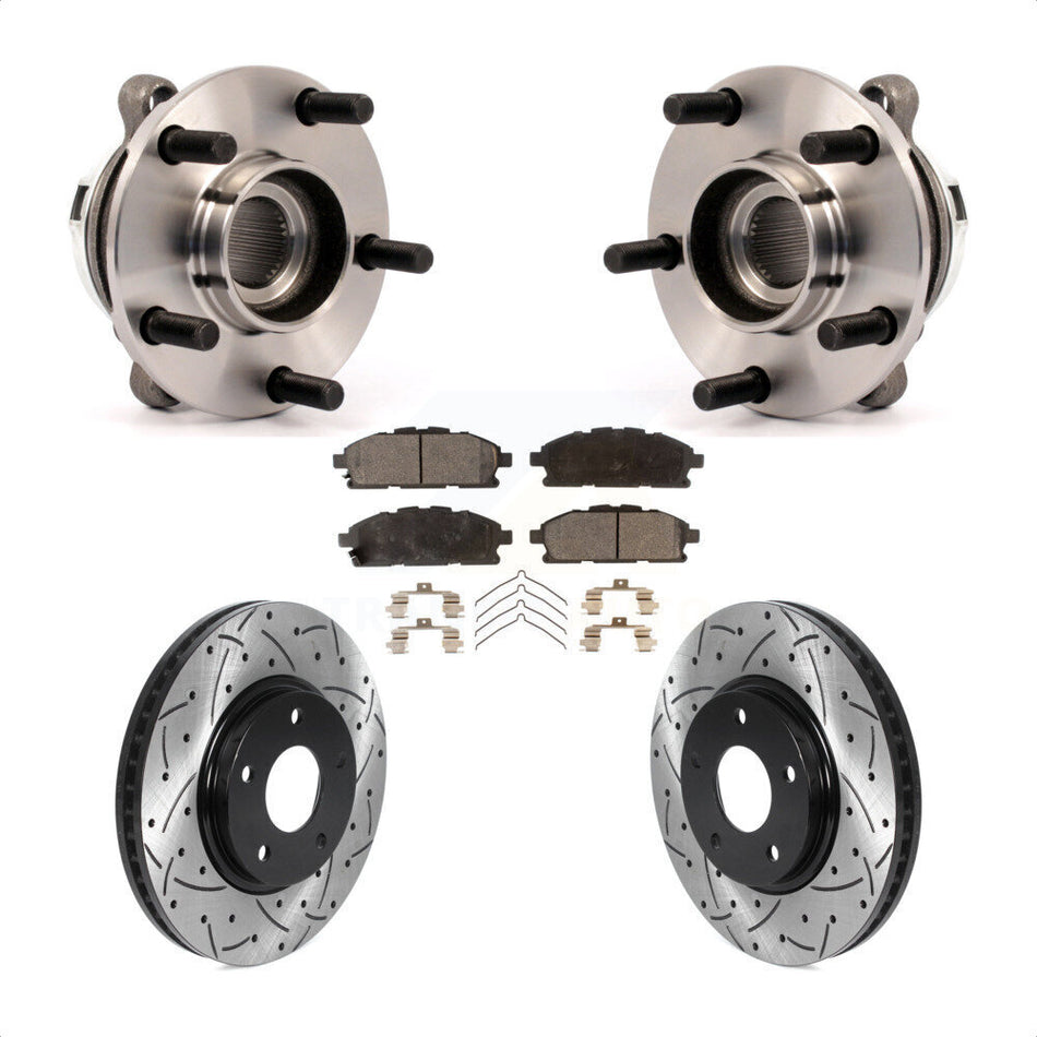 Front Hub Bearing Assembly With Coated Drilled Slotted Disc Brake Rotors And Ceramic Pads Kit For 2011-2017 Nissan Quest KBB-116030