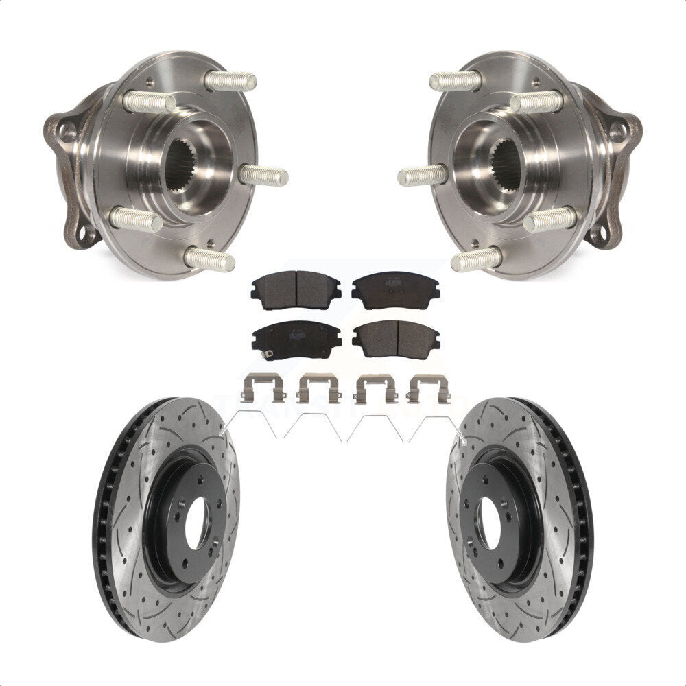 Front Hub Bearing Assembly Coated Drilled Slotted Brake Rotor & Pads Kit For Kia Sportage KBB-116033