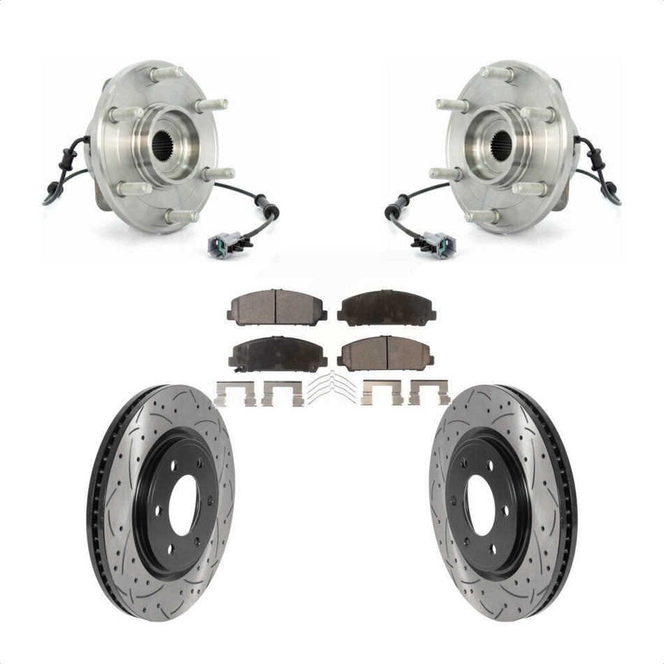 Front Hub Bearing Assembly With Coated Drilled Slotted Disc Brake Rotors And Ceramic Pads Kit For 2007 INFINITI QX56 From 04 07 KBB-116038