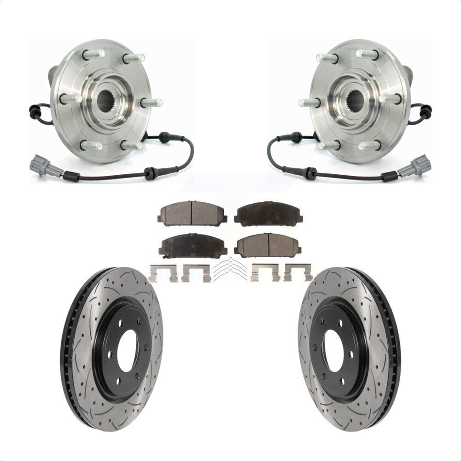 Front Hub Bearing Assembly With Coated Drilled Slotted Disc Brake Rotors And Ceramic Pads Kit For Nissan Titan Armada Infiniti QX56 INFINITI TITAN KBB-116039