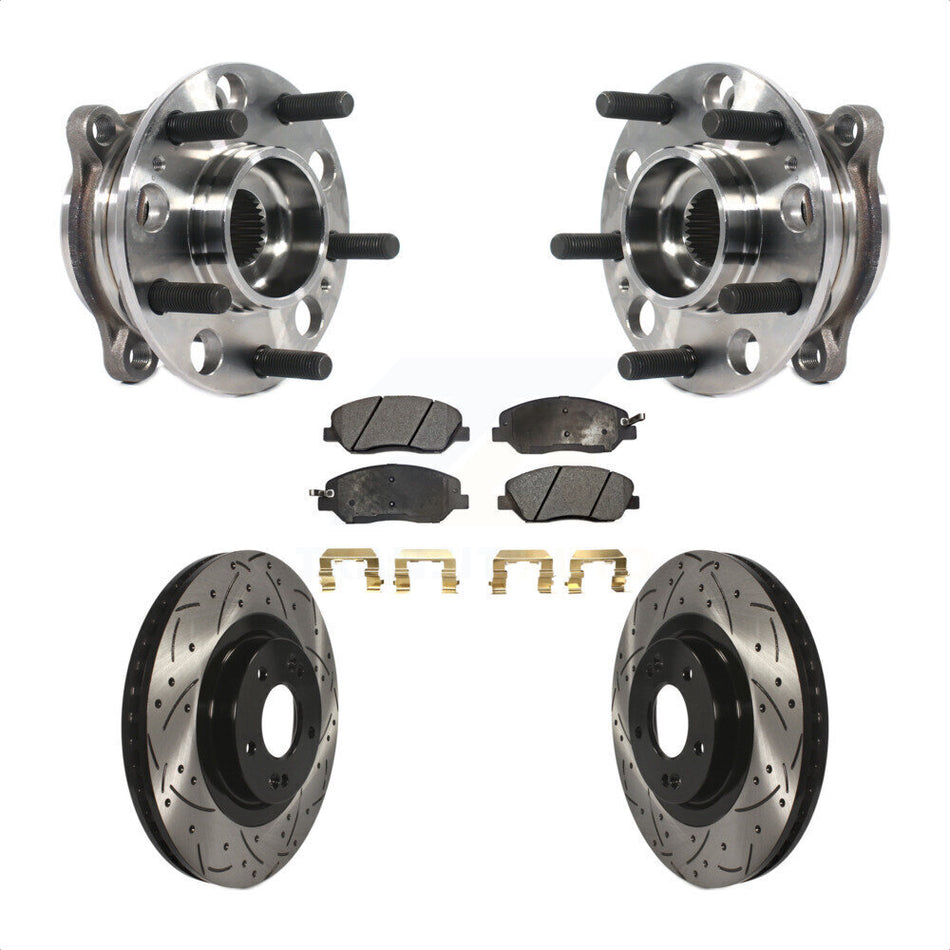 Front Hub Bearing Assembly With Coated Drilled Slotted Disc Brake Rotors And Ceramic Pads Kit For 2015-2016 Hyundai Santa Fe XL 3.3L KBB-116043