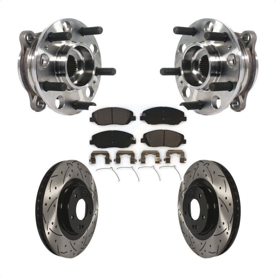 Front Hub Bearing Assembly With Coated Drilled Slotted Disc Brake Rotors And Ceramic Pads Kit For Hyundai Santa Fe XL KBB-116046