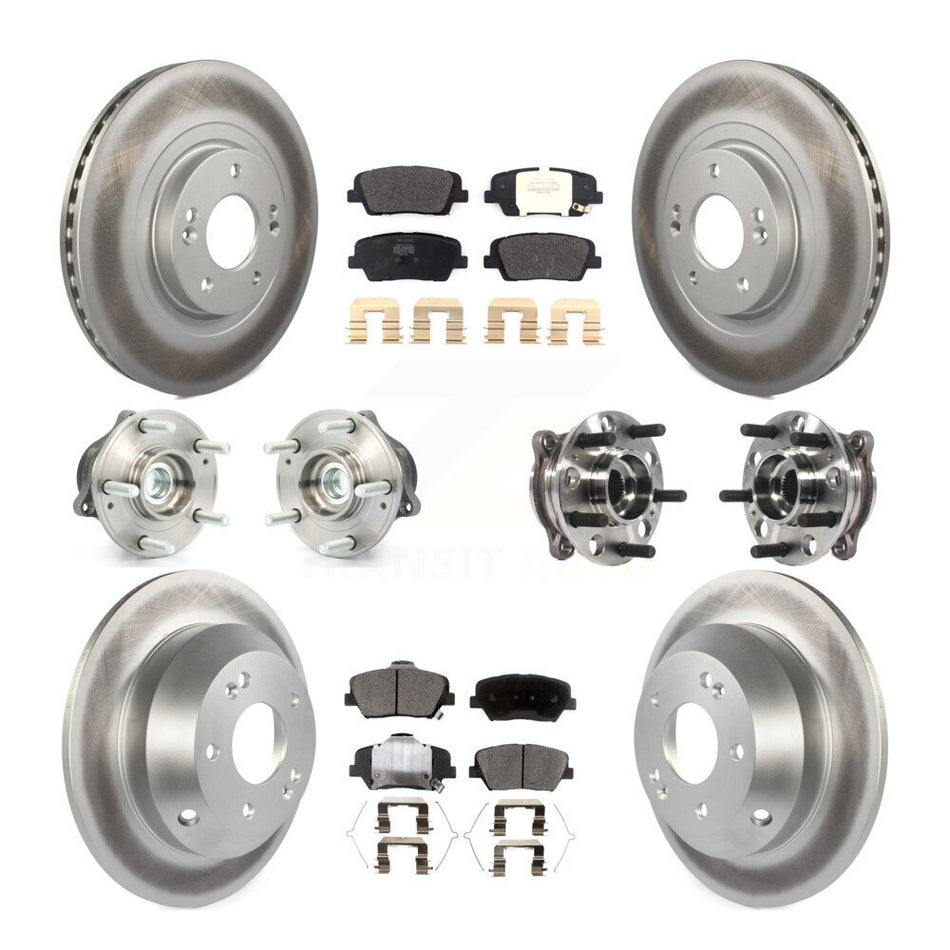 Front Rear Hub Bearings Assembly Coated Disc Brake Rotors And Semi-Metallic Pads Kit (10Pc) For 2017-2018 Hyundai Santa Fe Sport FWD KBB-116060