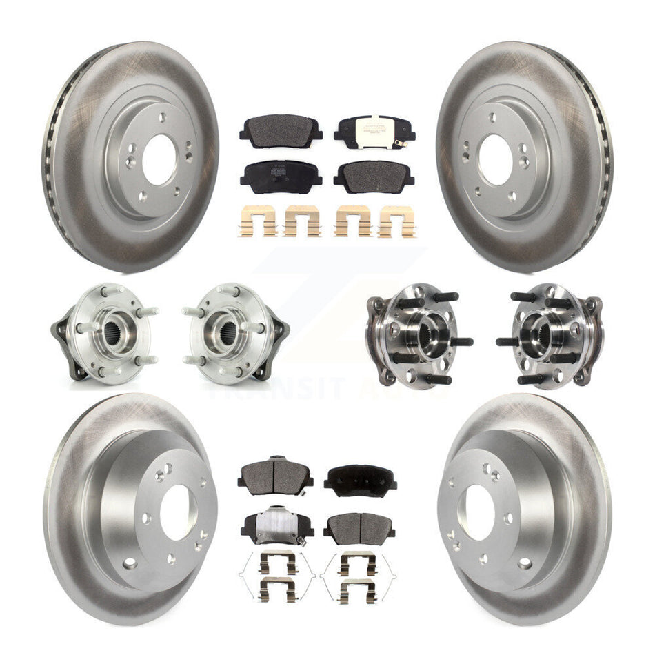 Front Rear Hub Bearings Assembly Coated Disc Brake Rotors And Semi-Metallic Pads Kit (10Pc) For 2017-2018 Hyundai Santa Fe Sport AWD KBB-116069