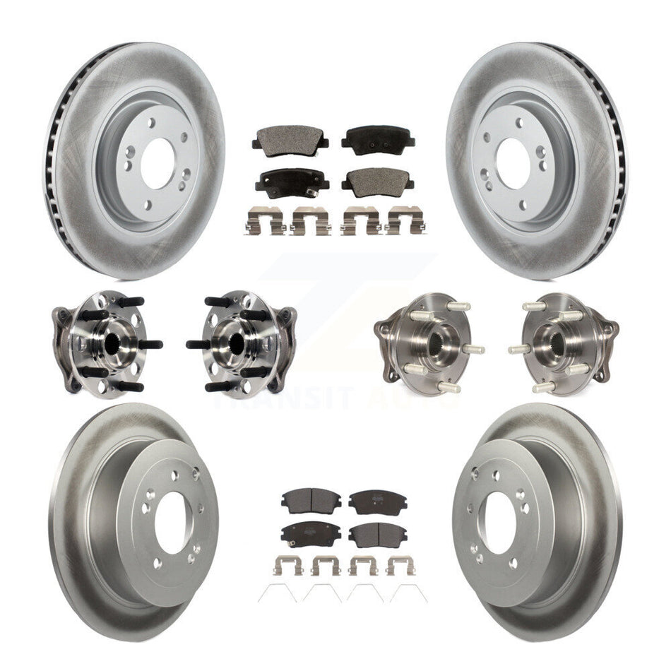 Front Rear Hub Bearings Assembly Coated Disc Brake Rotors And Semi-Metallic Pads Kit (10Pc) For 2017-2021 Kia Sportage AWD with Turbocharged With Manual Parking KBB-116071
