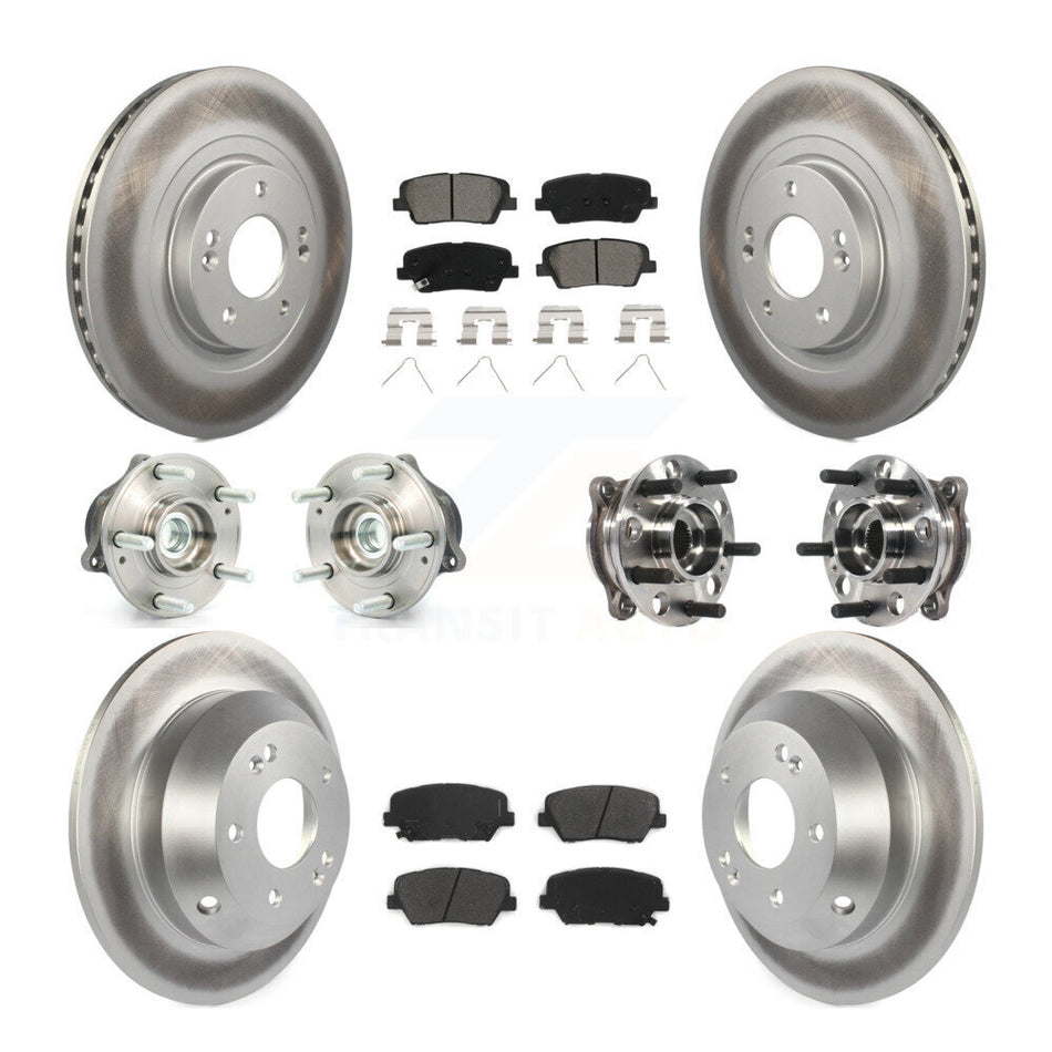 Front Rear Hub Bearings Assembly Coated Disc Brake Rotors And Semi-Metallic Pads Kit (10Pc) For 2017-2018 Hyundai Santa Fe Sport FWD KBB-116090
