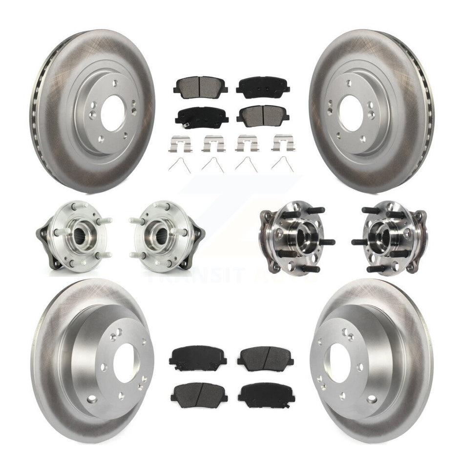 Front Rear Hub Bearings Assembly Coated Disc Brake Rotors And Semi-Metallic Pads Kit (10Pc) For 2017-2018 Hyundai Santa Fe Sport AWD KBB-116100