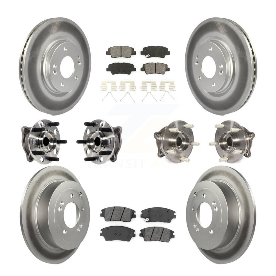 Front Rear Hub Bearings Assembly Coated Disc Brake Rotors And Semi-Metallic Pads Kit (10Pc) For Hyundai Tucson Kia Sportage KBB-116103